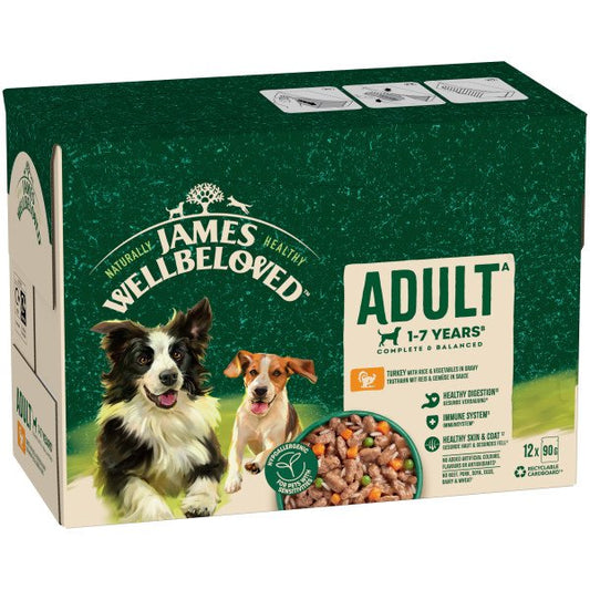 James Wellbeloved Adult Dog Pouch Turkey 90g 12pk x 1