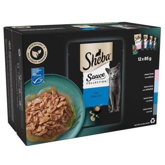 Sheba Cat Pouch Sauce Collection Fish Selection Gravy 85g 12-Pack x 4