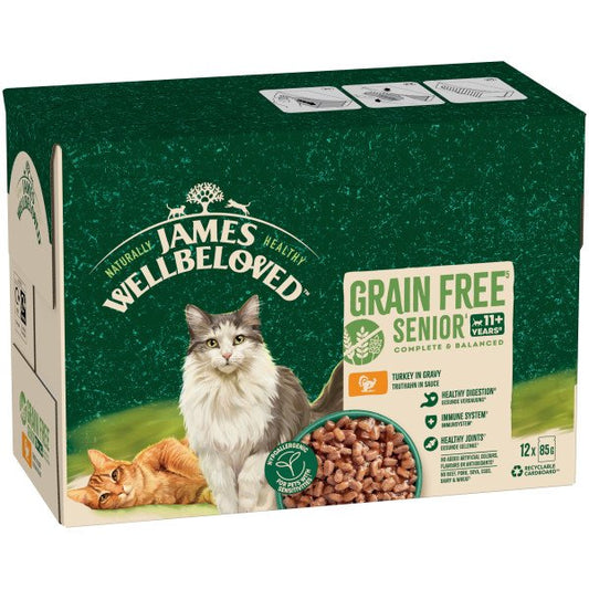James Wellbeloved Senior 11+ Cat Pouch Grain Free Turkey Gravy 85g x 12