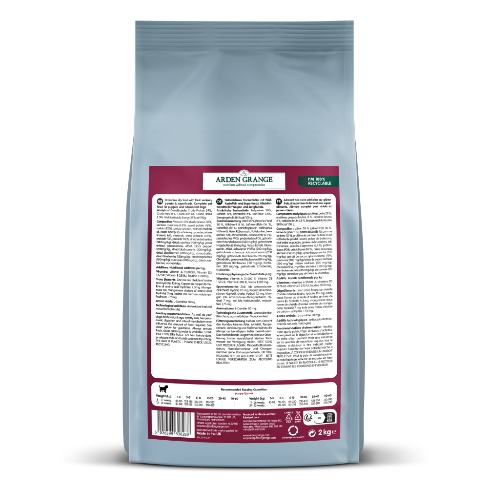 Arden Grange Sensitive GRAIN-FREE Puppy / Junior - Venison & Potato 2kgArden Grange Sensitive GRAIN-FREE Puppy / Junior - Venison & Potato 2kg