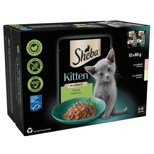 Sheba Cat Pouch KITTEN Sauce Collection Mixed Selection Gravy 85g 12-Pack x 4