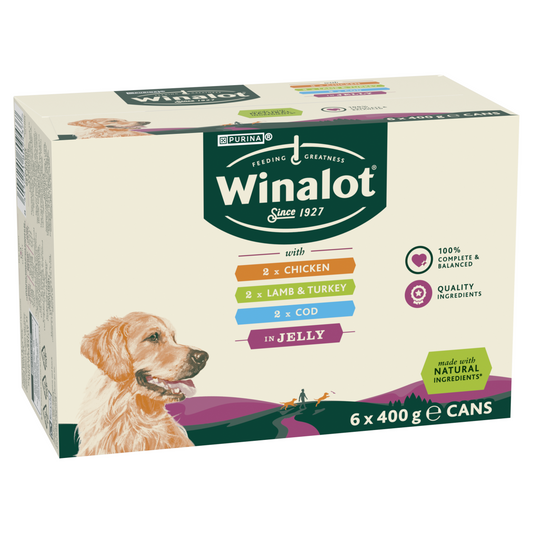 Winalot Classics Adult Dog Can Mixed (Chicken/Cod/Lamb & Turkey) 400g 6pk x 4