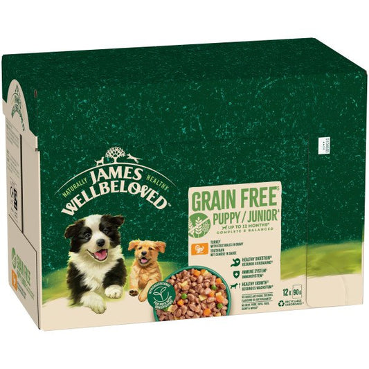 James Wellbeloved Puppy Pouch Grain Free Turkey 90g 12pk x 1