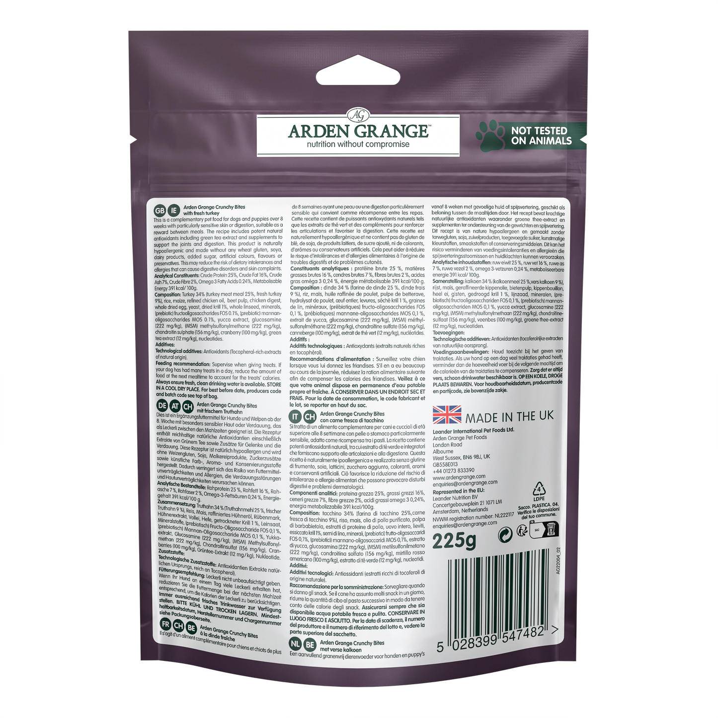 Arden Grange Crunchy Bites - Turkey 225g x 10