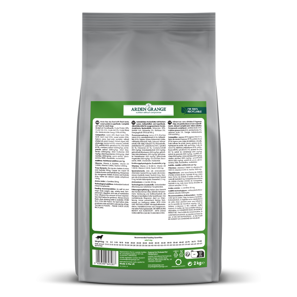 Arden Grange Adult Dog Grain Free Lamb & Superfoods 2kg