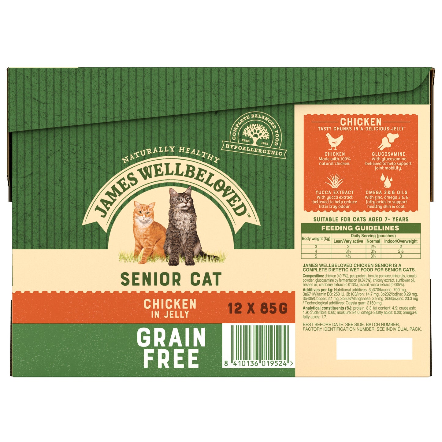 James Wellbeloved Senior Cat Pouch Grain Free - Chicken in jelly 85g 12pk x 1