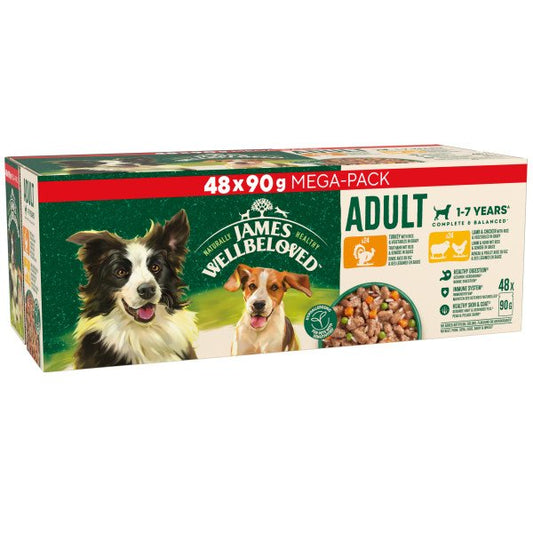 James Wellbeloved Adult Dog Pouch Mixed 90g 48pk x 1