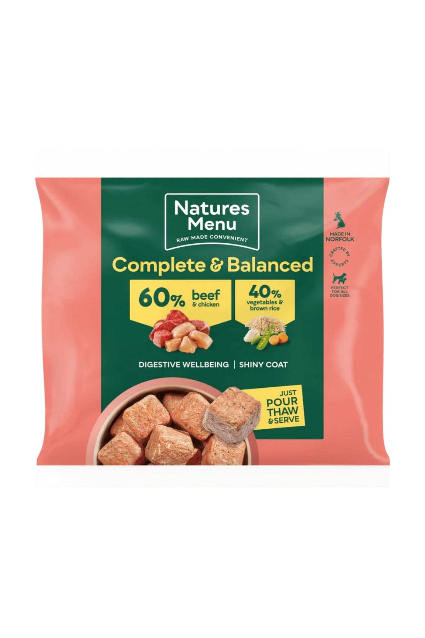 Natures Menu Complete & Balanced Raw 60/40 Beef and Chicken with Vegetables and Brown Rice For Adult Dogs