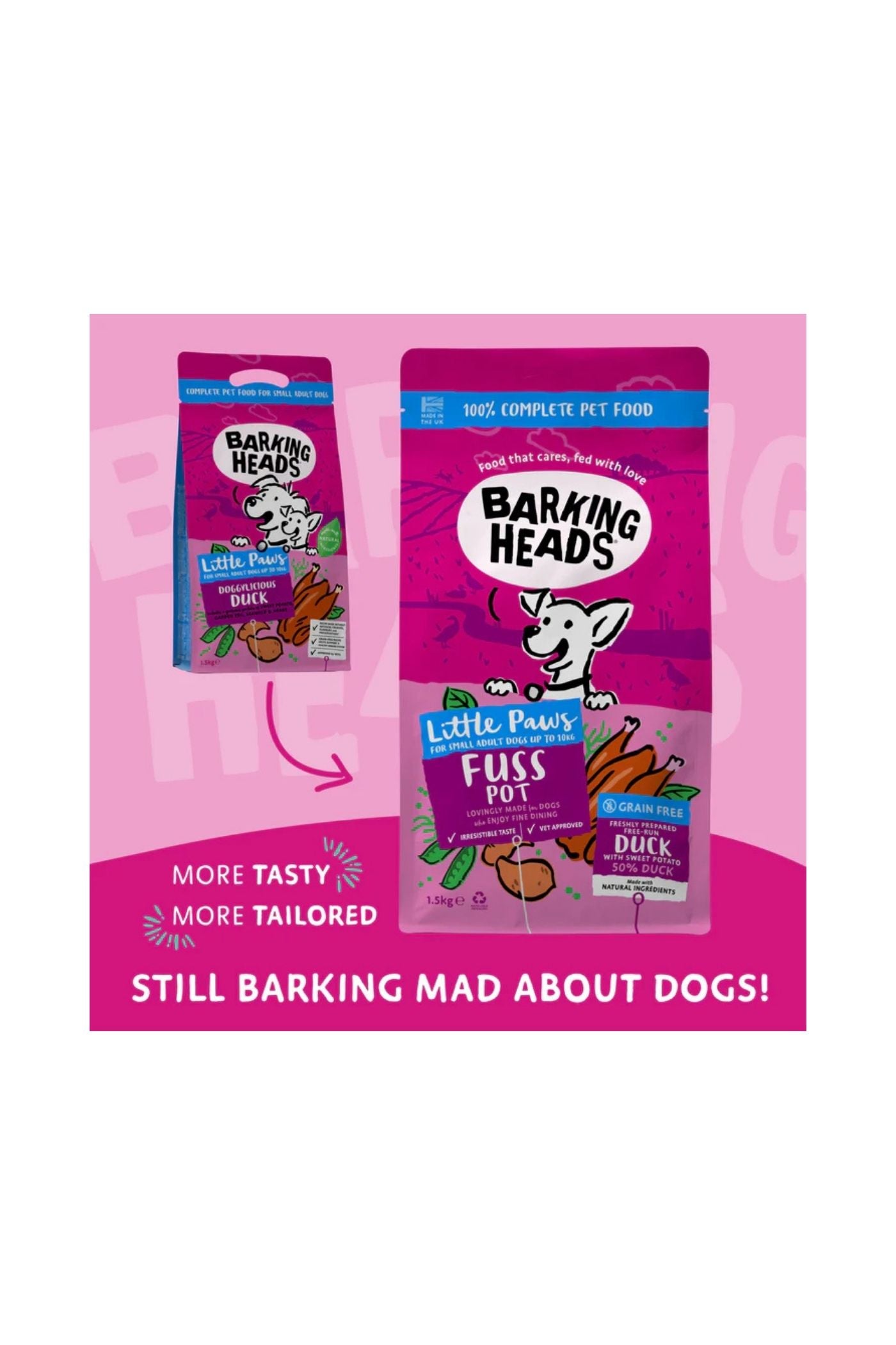 Barking Heads Adult Dog Little Paws Fuss Pot Duck 1.5kg