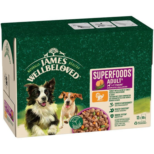 James Wellbeloved Adult Dog Pouch Superfoods Turkey 90g 12pk x 1