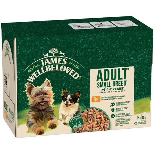 James Wellbeloved Adult SMALL Dog Pouch Turkey 90g 12pk x 1