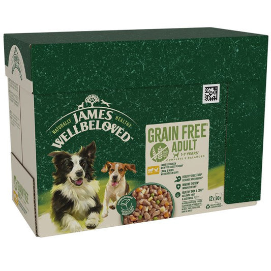 James Wellbeloved Adult Dog Pouch Grain Free Lamb & Chicken 90g 12pk x 1