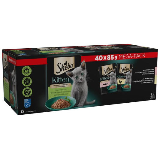 Sheba Cat Pouch KITTEN Mixed Selection in Gravy 85g MEGA 40pk x 1