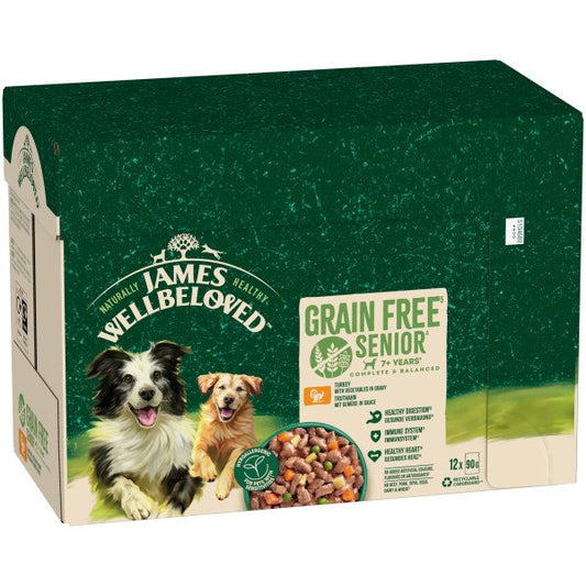 James Wellbeloved Senior Dog Pouch Grain Free Turkey 90g 12pk x 1