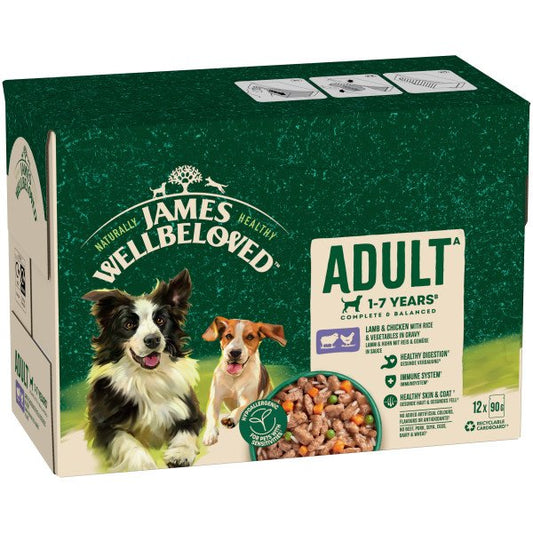 James Wellbeloved Adult Dog Pouch Lamb & Chicken with Rice in Gravy 90g 12pk x 1