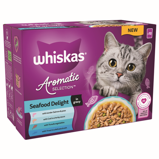 Whiskas Pouch 1+ Aromatic Seafood in Gravy 12pk x 4
