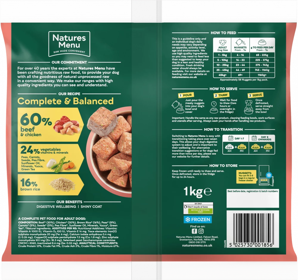 Natures Menu Complete & Balanced Raw 60/40 Beef and Chicken with Vegetables and Brown Rice For Adult Dogs