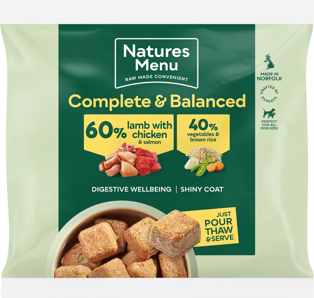 Natures Menu Complete & Balanced Raw 60/40 Lamb with Chicken, Salmon, Vegetables and Brown Rice For Adult Dogs