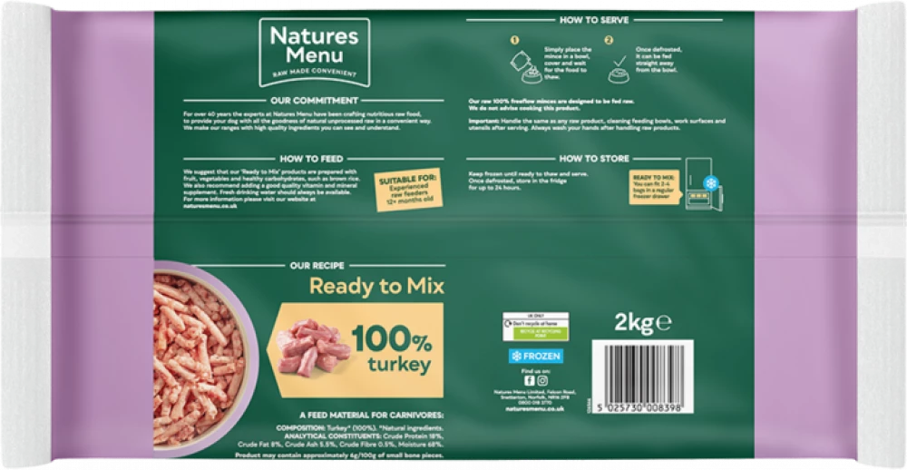 Natures Menu Ready To Mix Raw Natures Menu Raw Freeflow Turkey (FF TUR) For Adult Dogs
