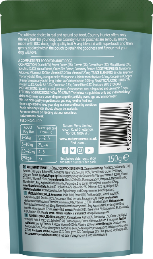 Country Hunter Dog Pouches Succulent Duck For Adult Dogs