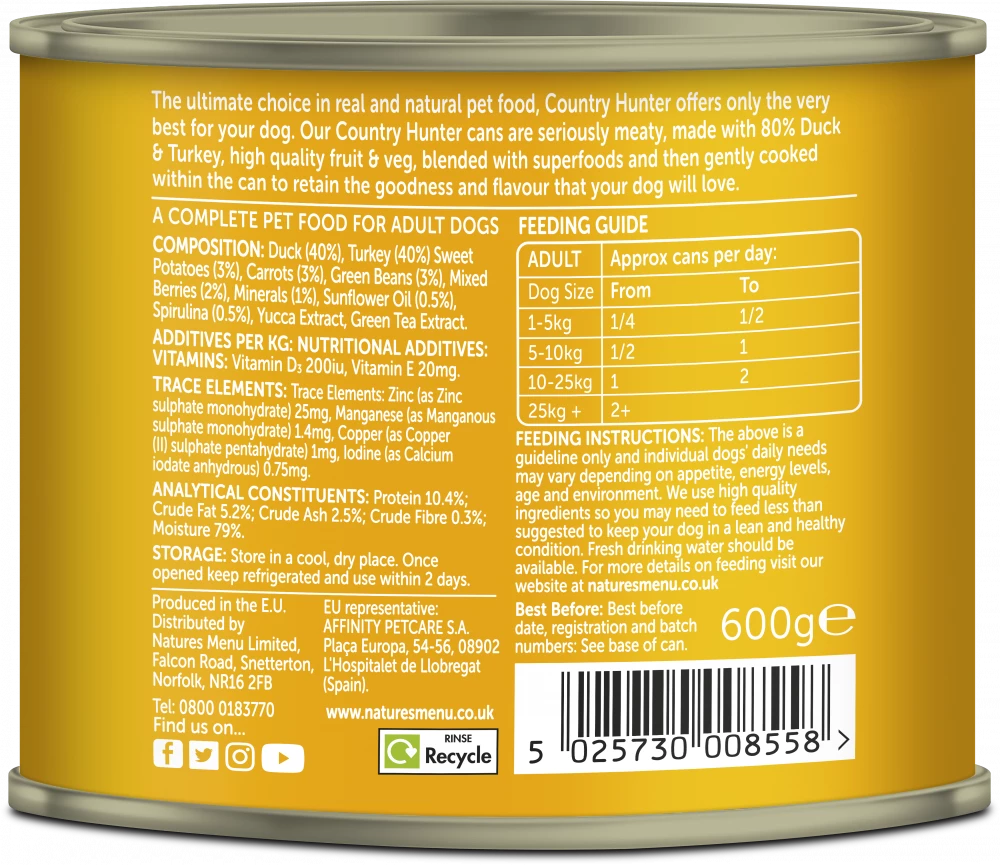 Country Hunter Cans Duck and Turkey with Superfoods For Adult Dogs