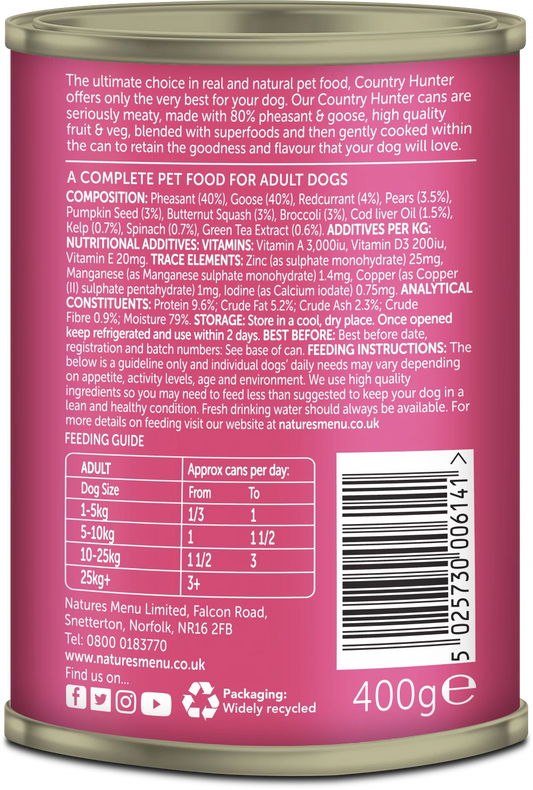 Country Hunter Cans Pheasant and Goose with Superfoods For Adult Dogs