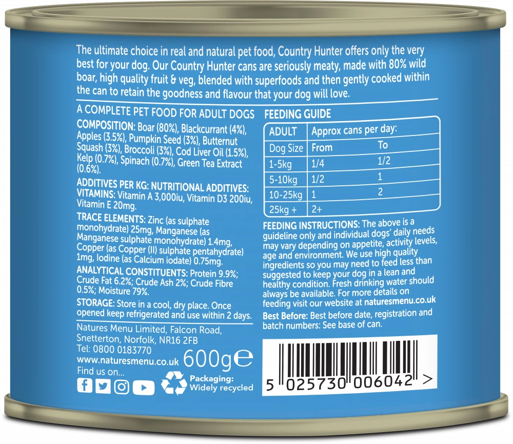 Country Hunter Cans Wild Boar with Superfoods For Adult Dogs