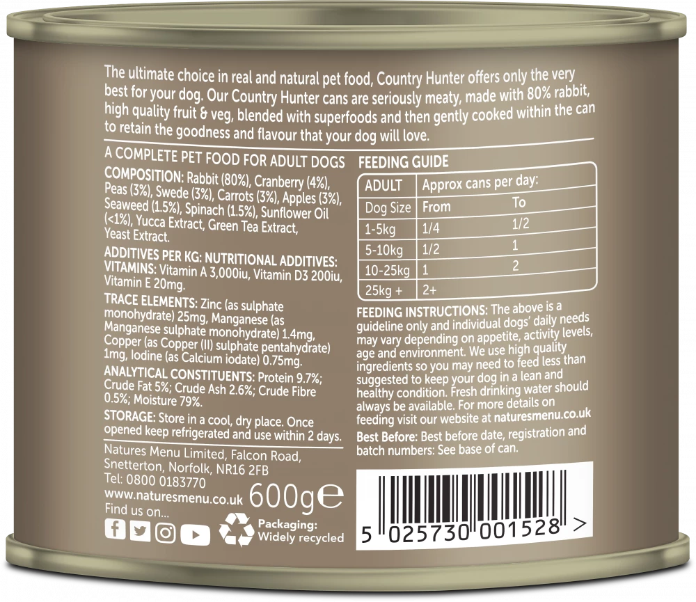 Country Hunter Cans Rabbit with Superfoods For Adult Dogs