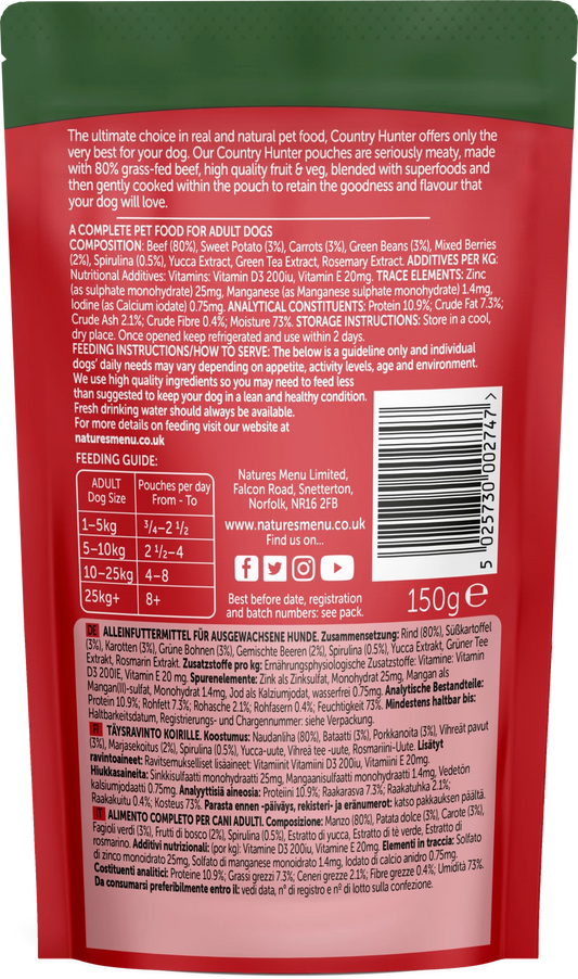 Country Hunter Dog Pouches Grass Grazed Beef For Adult Dogs