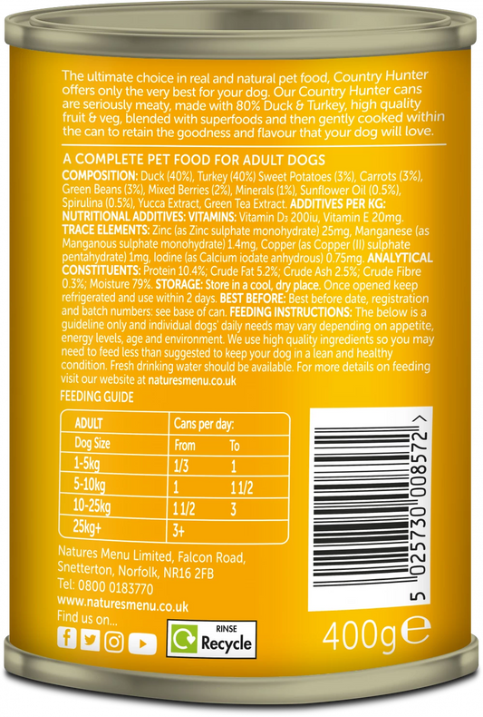 Country Hunter Cans Duck and Turkey with Superfoods For Adult Dogs