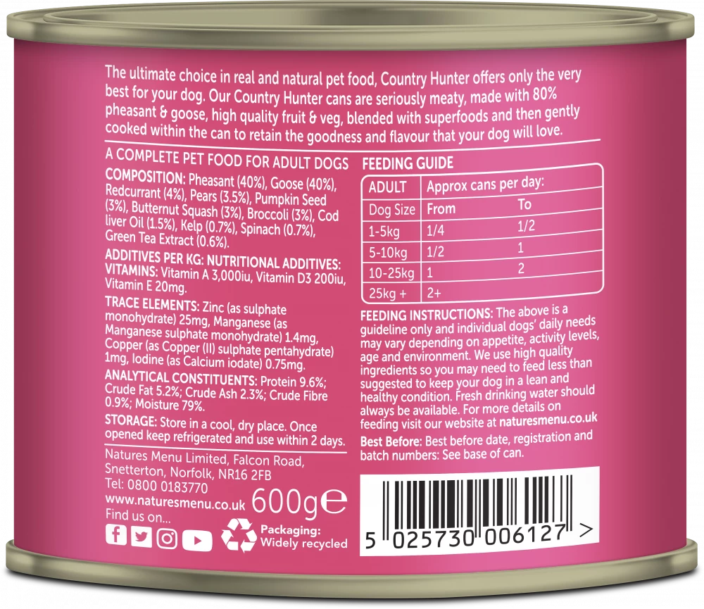 Country Hunter Cans Pheasant and Goose with Superfoods For Adult Dogs