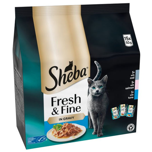 Sheba Cat Pouch Fresh & Fine Fish Collection in Gravy 50g 15pk x 3