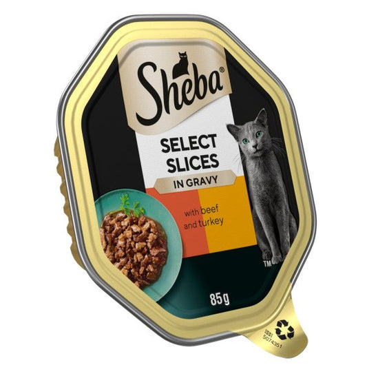 Sheba Cat Foil Tray Select Slices Beef & Turkey in Gravy 85g x 22