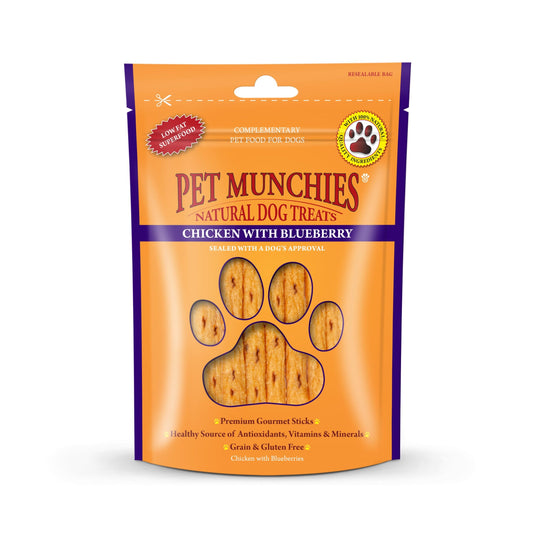 Pet Munchies Dog Treats - Chicken with Blueberry Sticks 80g x 8