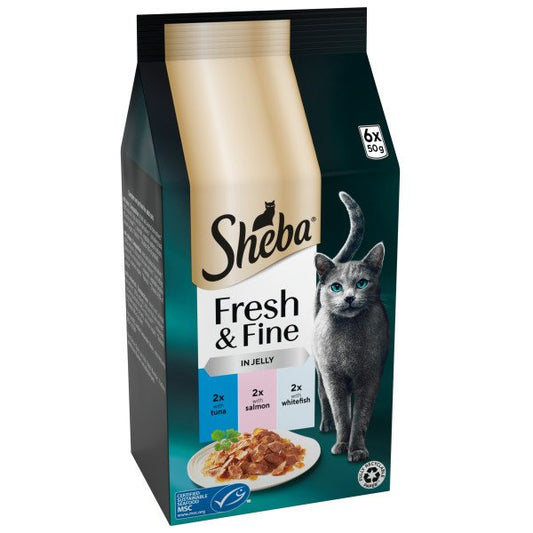 Sheba Cat Pouch Fresh & Fine Tuna, Salmon & Whitefish in Jelly 50g 6pk x 8