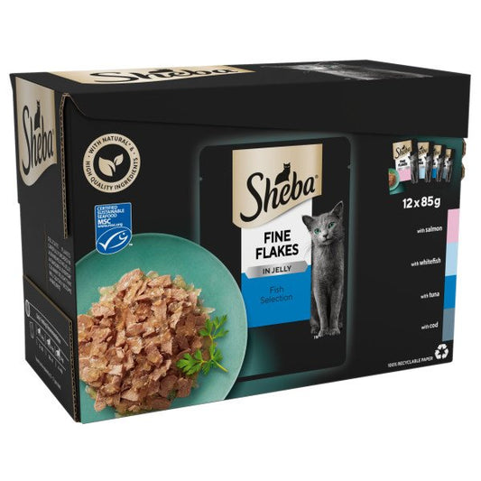 Sheba Cat Pouch Fine Flakes Fish Collection Jelly 85g 12pk x 4