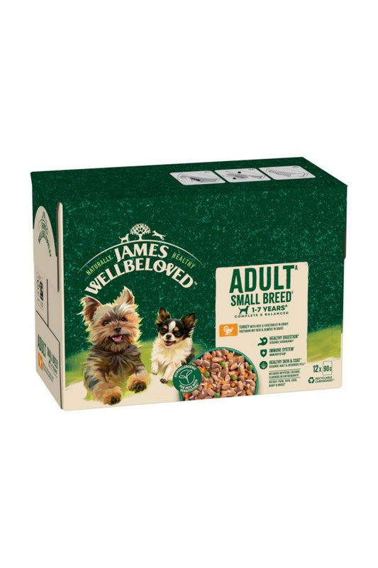 James Wellbeloved Adult SMALL Dog Pouch Turkey 90g 12pk x 1