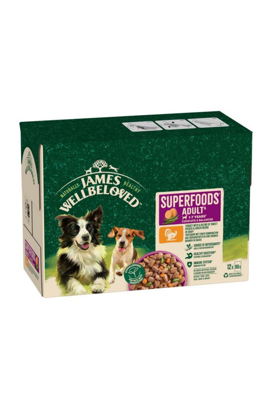 James Wellbeloved Adult Dog Pouch Superfoods Turkey 90g 12pk x 1