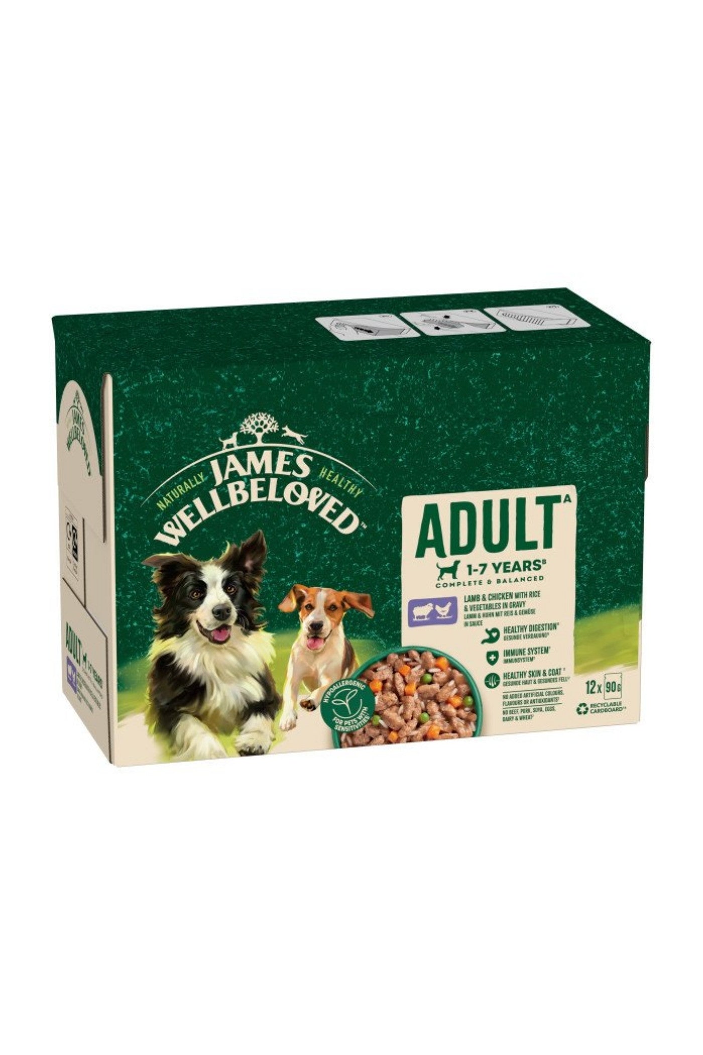 James Wellbeloved Adult Dog Pouch Lamb & Chicken with Rice in Gravy 90g 12pk x 1