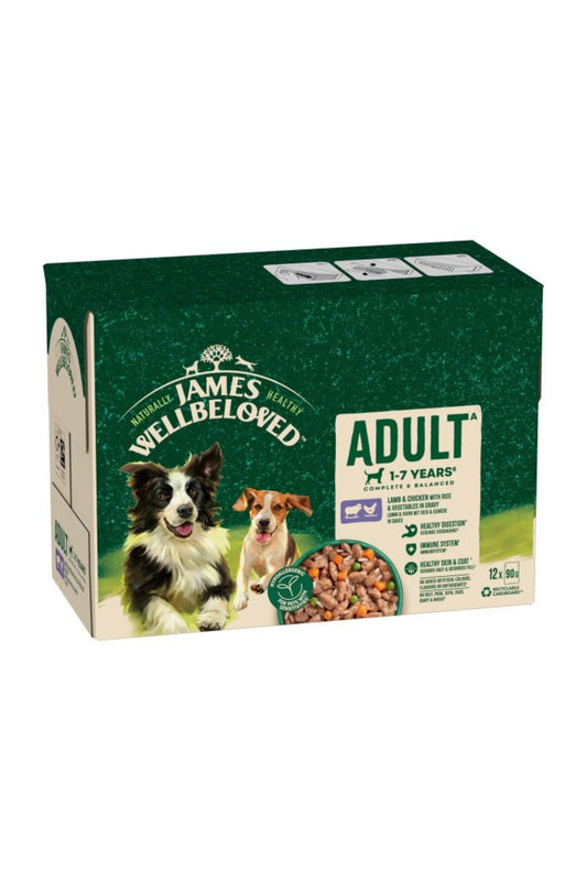 James Wellbeloved Adult Dog Pouch Lamb & Chicken with Rice in Gravy 90g 12pk x 1