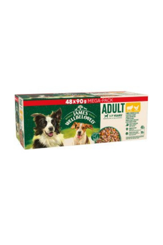 James Wellbeloved Adult Dog Pouch Lamb & Chicken 90g 48pk x 1