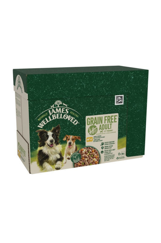 James Wellbeloved Adult Dog Pouch Grain Free Lamb & Chicken 90g 12pk x 1