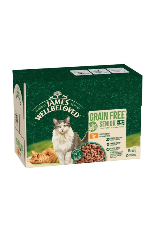 James Wellbeloved Senior 11+ Cat Pouch Grain Free Turkey Gravy 85g x 12