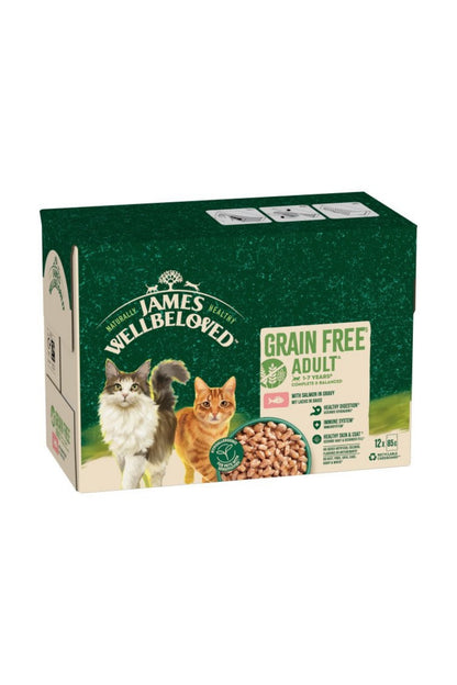 James Wellbeloved Adult Cat Pouch Grain Free Salmon Gravy 85g x 12