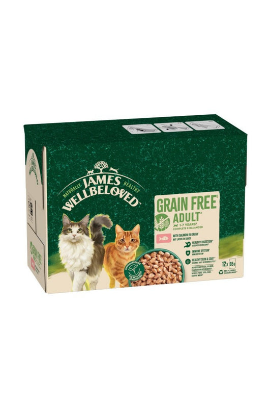 James Wellbeloved Adult Cat Pouch Grain Free Salmon Gravy 85g x 12