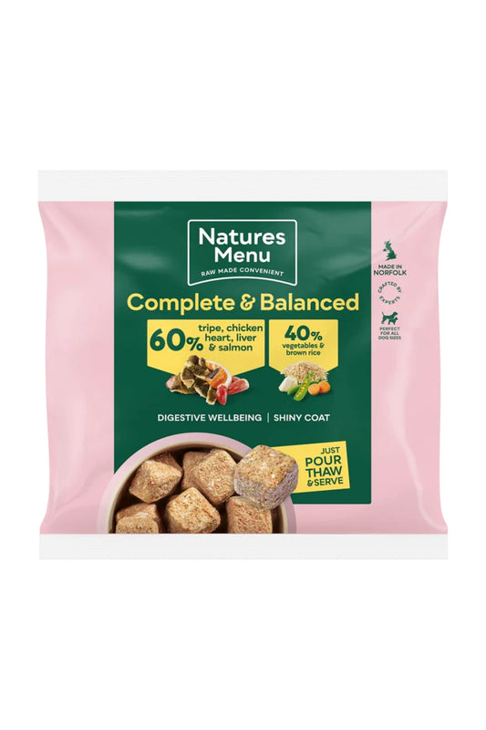 Natures Menu Complete & Balanced Raw  60/40 with Tripe, Chicken Heart, Liver, Salmon, Vegetables and Brown Rice For Adult Dogs