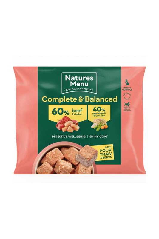 Natures Menu Complete & Balanced Raw  60/40 Beef and Chicken with Vegetables and Brown Rice For Adult Dogs