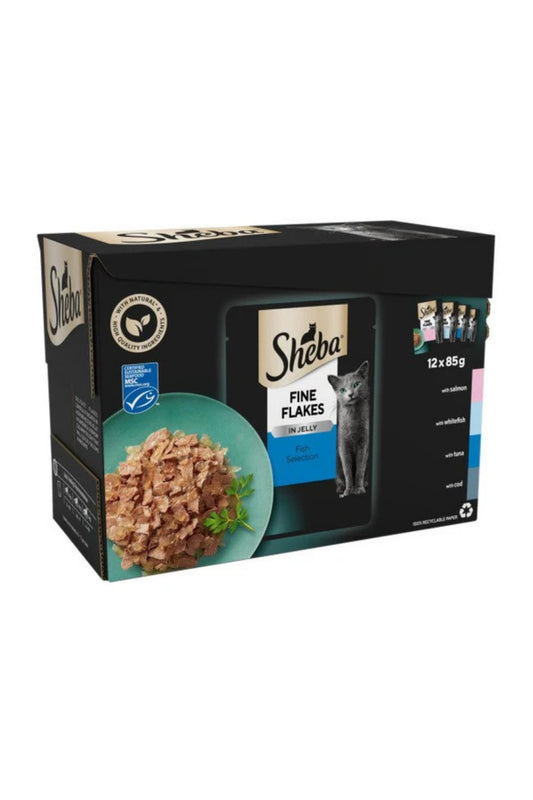 Sheba Cat Pouch Fine Flakes Jelly Poultry Collection 85g 12pk