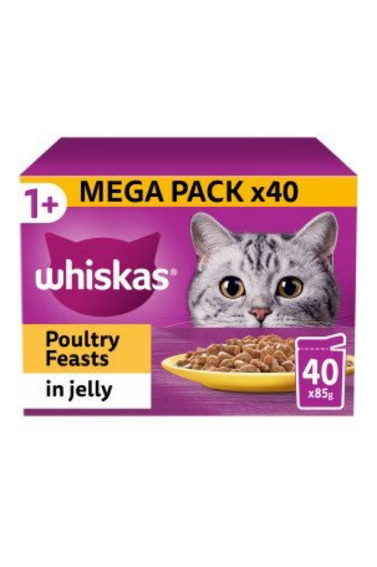 Whiskas Pouch 1+ Poultry Feasts in Jelly 85g MEGA 40 Pack