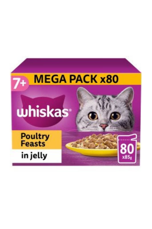 Whiskas Pouch 7+ Poultry Feasts in Jelly 85g GIANT 80 pk x 1